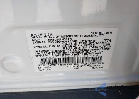 2015 Mitsubishi Outlander Sport Se из США, поврежденный, VIN 4A4AP4AUXFE011469